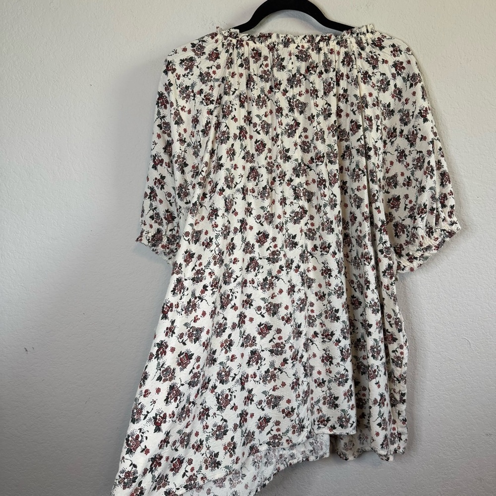 Lane Bryant Puff-Sleeve Crew Neck Pintuck Blouse Top White Floral Stretch 18/20 - Picture 8 of 12